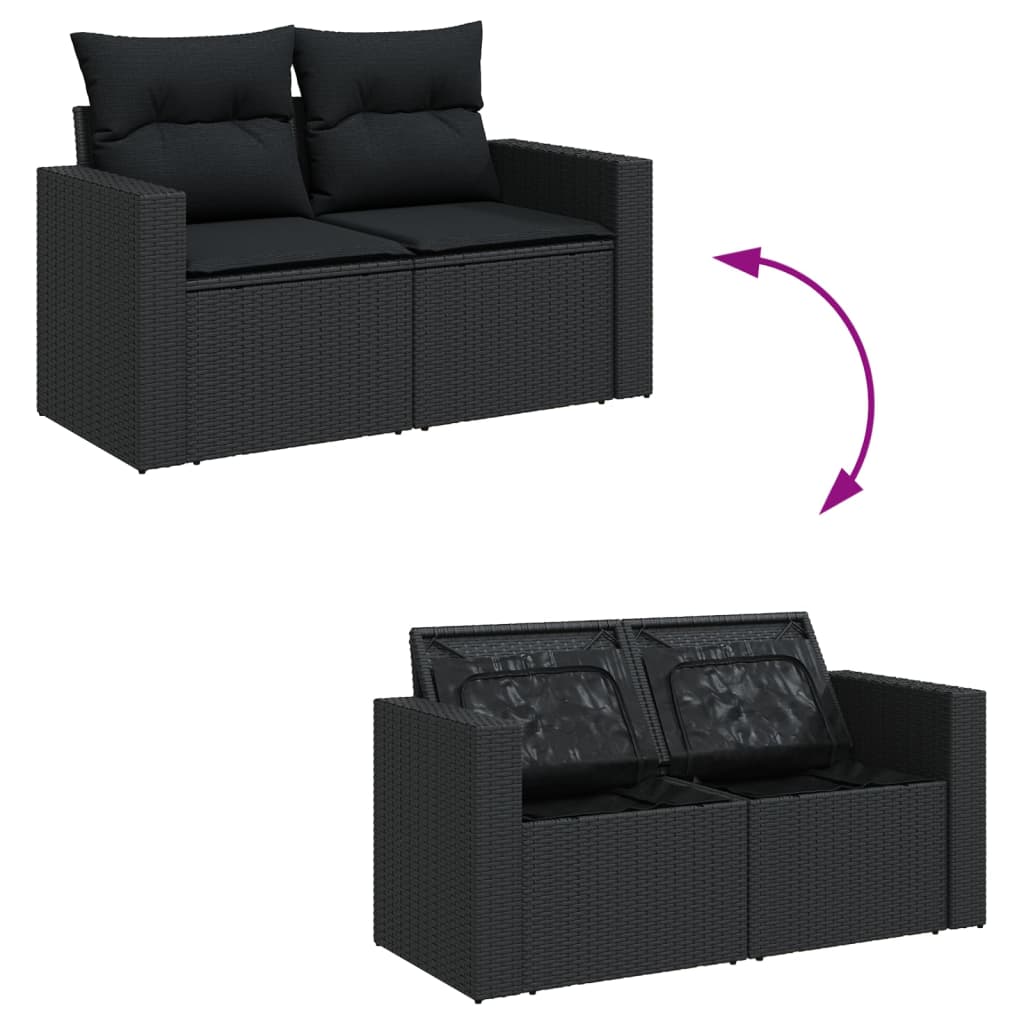 10-tlg. Garten-Sofagarnitur mit Kissen Schwarz Poly Rattan - Pazzar.ch