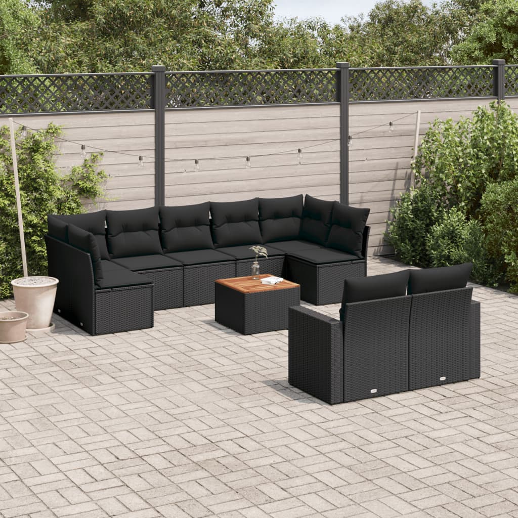 10-tlg. Garten-Sofagarnitur mit Kissen Schwarz Poly Rattan - Pazzar.ch