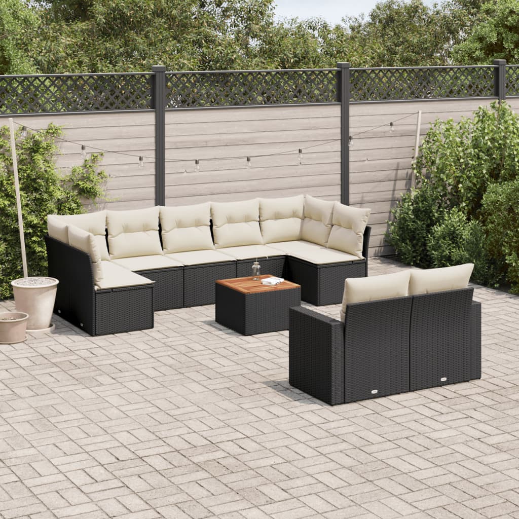 10-tlg. Garten-Sofagarnitur mit Kissen Schwarz Poly Rattan - Pazzar.ch