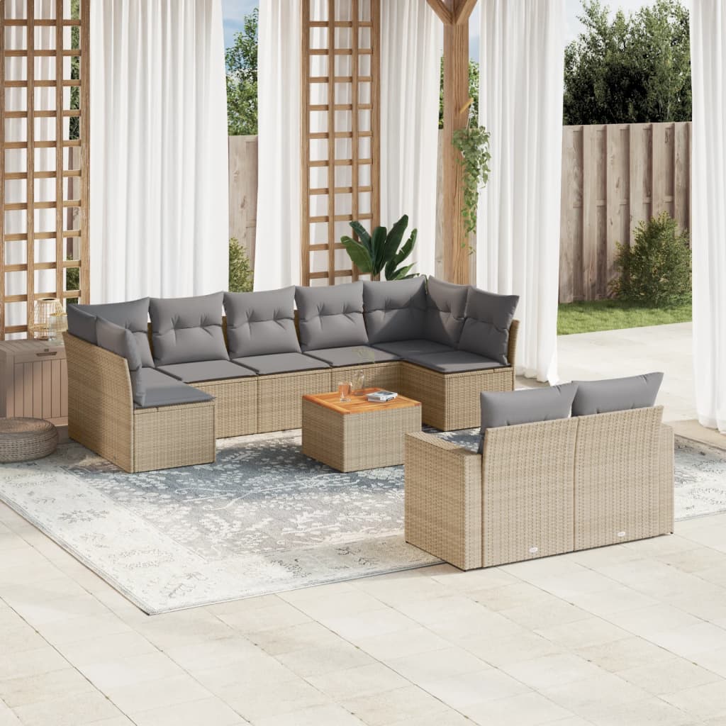 10-tlg. Garten-Sofagarnitur mit Kissen Beige Poly Rattan - Pazzar.ch