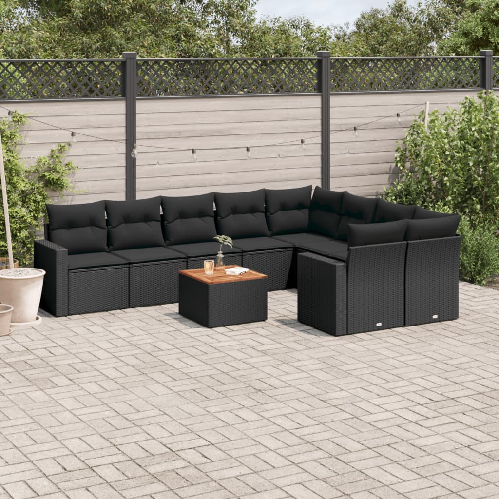 10-tlg. Garten-Sofagarnitur mit Kissen Schwarz Poly Rattan - Pazzar.ch