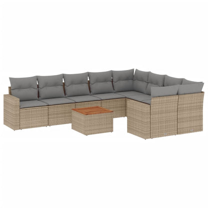 10-tlg. Garten-Sofagarnitur mit Kissen Beige Poly Rattan - Pazzar.ch