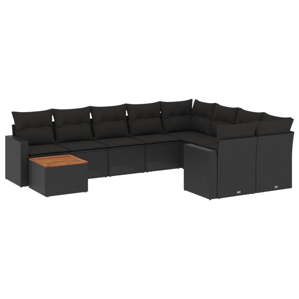 10-tlg. Garten-Sofagarnitur mit Kissen Schwarz Poly Rattan - Pazzar.ch