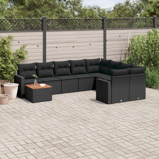 10-tlg. Garten-Sofagarnitur mit Kissen Schwarz Poly Rattan - Pazzar.ch