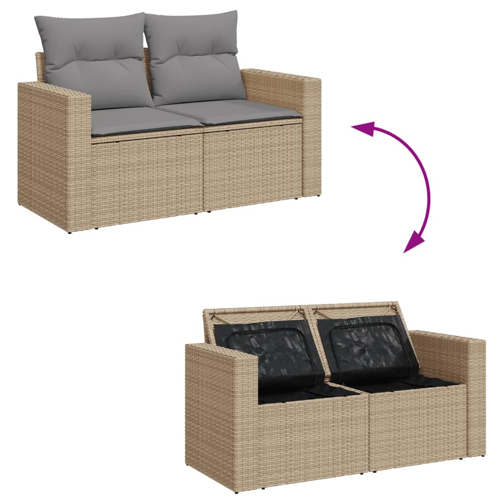 10-tlg. Garten-Sofagarnitur mit Kissen Beige Poly Rattan - Pazzar.ch