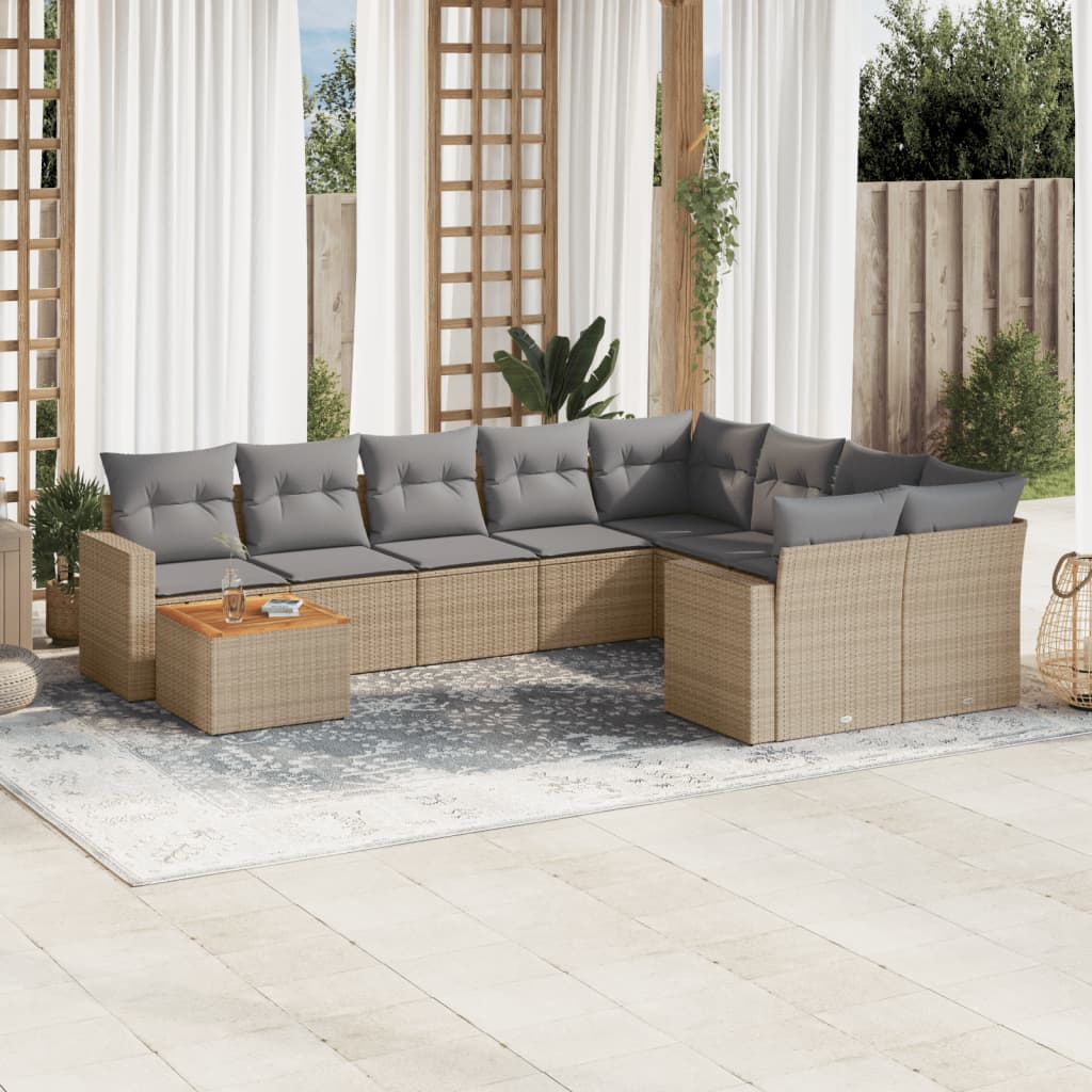 10-tlg. Garten-Sofagarnitur mit Kissen Beige Poly Rattan - Pazzar.ch