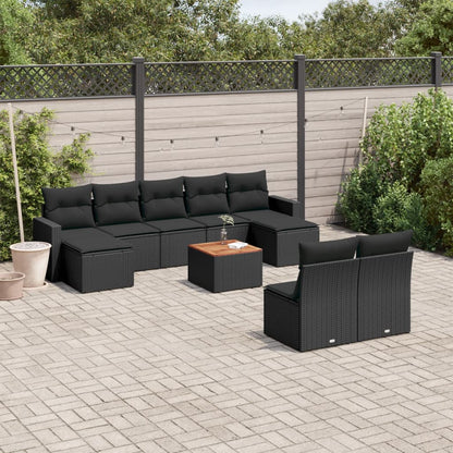 10-tlg. Garten-Sofagarnitur mit Kissen Schwarz Poly Rattan - Pazzar.ch