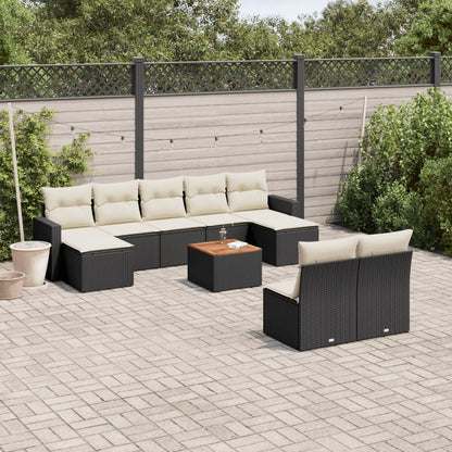 10-tlg. Garten-Sofagarnitur mit Kissen Schwarz Poly Rattan - Pazzar.ch