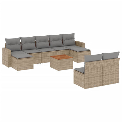 10-tlg. Garten-Sofagarnitur mit Kissen Beige Poly Rattan - Pazzar.ch