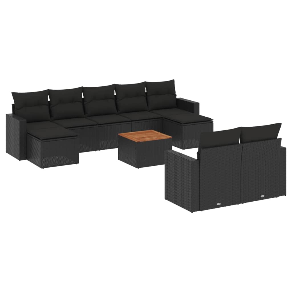 10-tlg. Garten-Sofagarnitur mit Kissen Schwarz Poly Rattan - Pazzar.ch