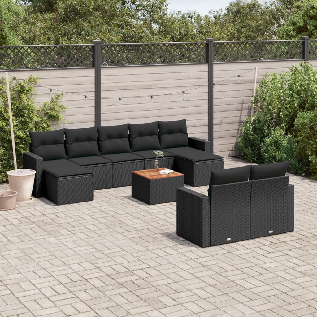 10-tlg. Garten-Sofagarnitur mit Kissen Schwarz Poly Rattan - Pazzar.ch