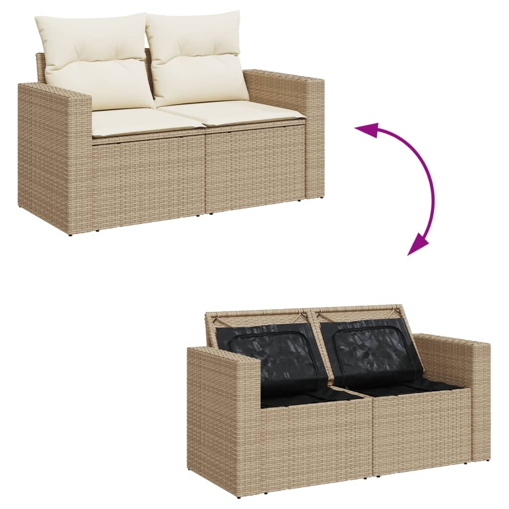 10-tlg. Garten-Sofagarnitur mit Kissen Beige Poly Rattan - Pazzar.ch