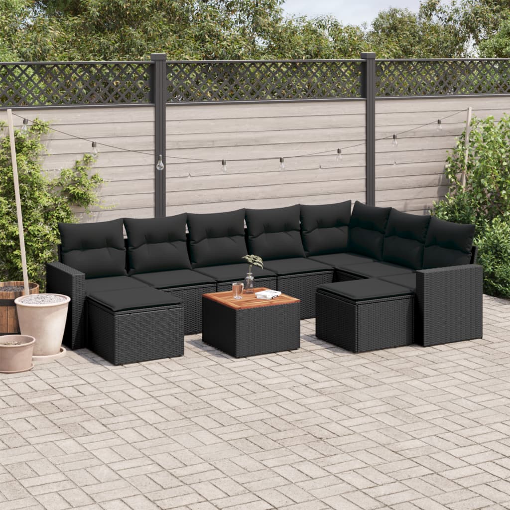 10-tlg. Garten-Sofagarnitur mit Kissen Schwarz Poly Rattan - Pazzar.ch