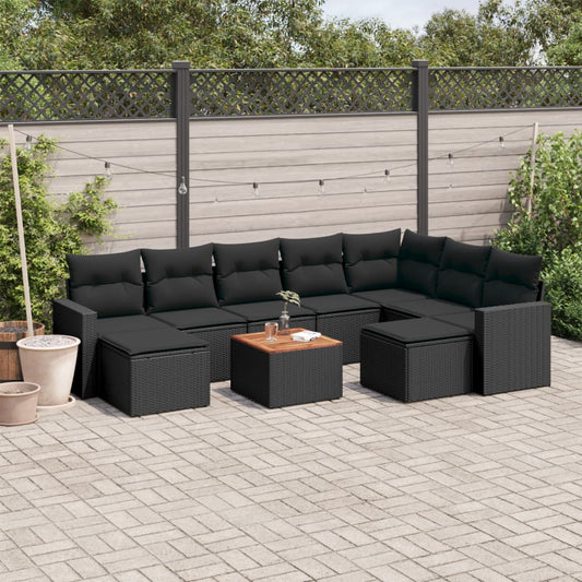 10-tlg. Garten-Sofagarnitur mit Kissen Schwarz Poly Rattan - Pazzar.ch