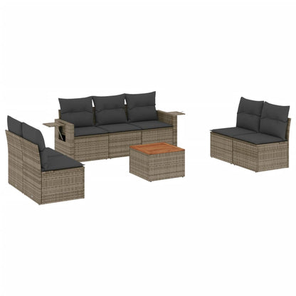 8-tlg. Garten-Sofagarnitur mit Kissen Grau Poly Rattan - Pazzar.ch