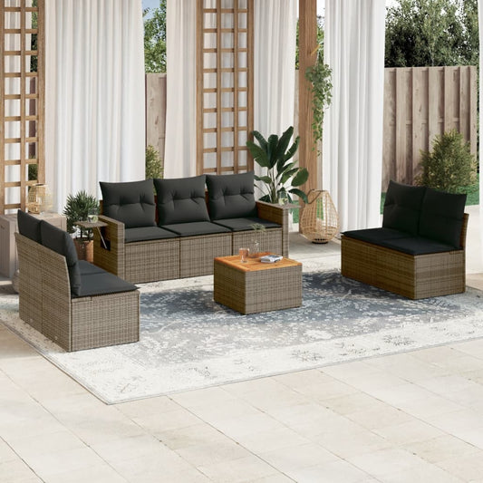 8-tlg. Garten-Sofagarnitur mit Kissen Grau Poly Rattan - Pazzar.ch