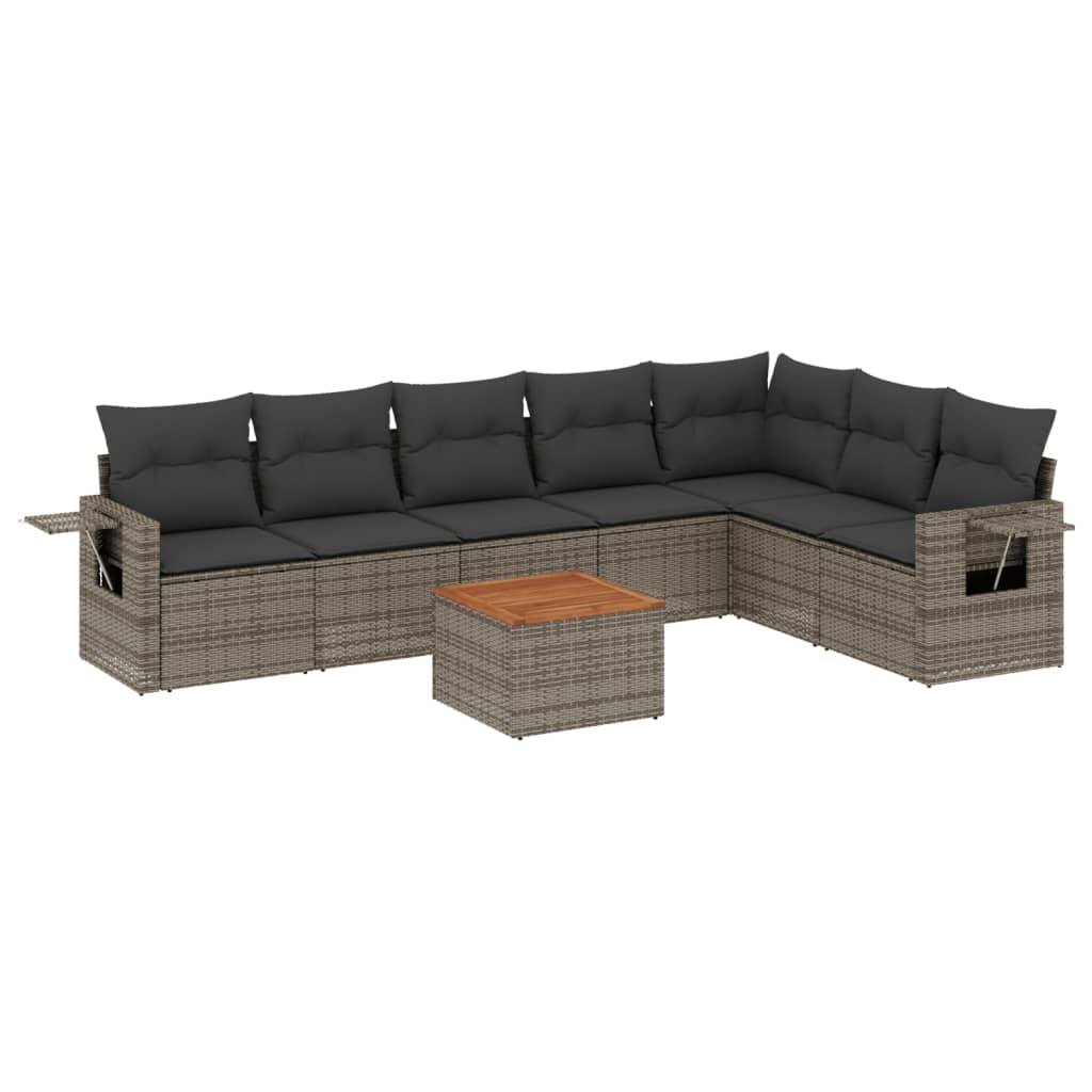 8-tlg. Garten-Sofagarnitur mit Kissen Grau Poly Rattan - Pazzar.ch