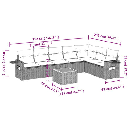 8-tlg. Garten-Sofagarnitur mit Kissen Grau Poly Rattan - Pazzar.ch