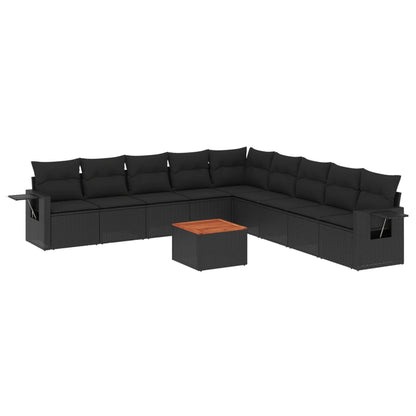 10-tlg. Garten-Sofagarnitur mit Kissen Schwarz Poly Rattan - Pazzar.ch