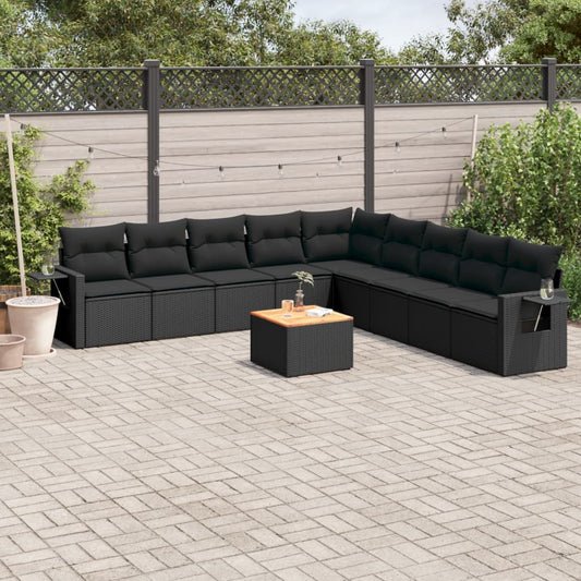 10-tlg. Garten-Sofagarnitur mit Kissen Schwarz Poly Rattan - Pazzar.ch