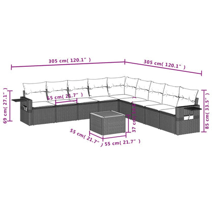 10-tlg. Garten-Sofagarnitur mit Kissen Schwarz Poly Rattan - Pazzar.ch