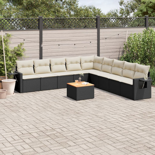 10-tlg. Garten-Sofagarnitur mit Kissen Schwarz Poly Rattan - Pazzar.ch