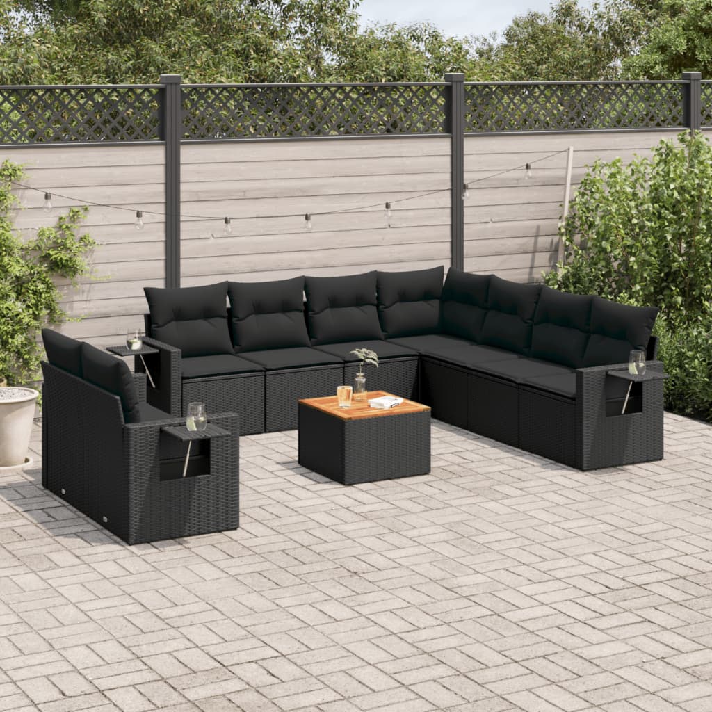 10-tlg. Garten-Sofagarnitur mit Kissen Schwarz Poly Rattan - Pazzar.ch