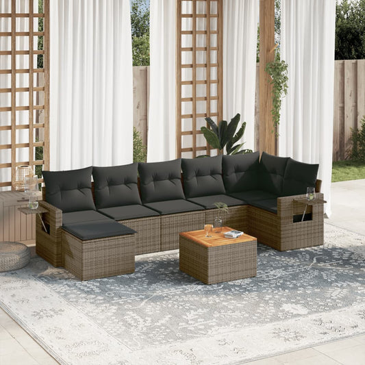 8-tlg. Garten-Sofagarnitur mit Kissen Grau Poly Rattan - Pazzar.ch