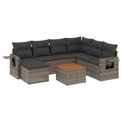 8-tlg. Garten-Sofagarnitur mit Kissen Grau Poly Rattan - Pazzar.ch