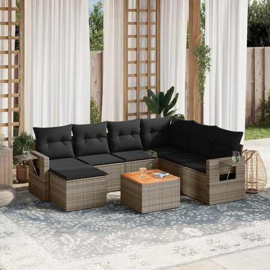 8-tlg. Garten-Sofagarnitur mit Kissen Grau Poly Rattan - Pazzar.ch