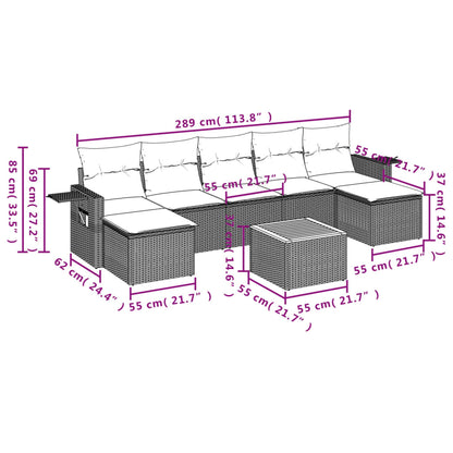 8-tlg. Garten-Sofagarnitur mit Kissen Grau Poly Rattan - Pazzar.ch