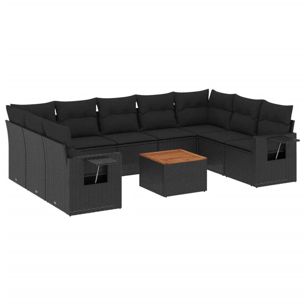 10-tlg. Garten-Sofagarnitur mit Kissen Schwarz Poly Rattan - Pazzar.ch