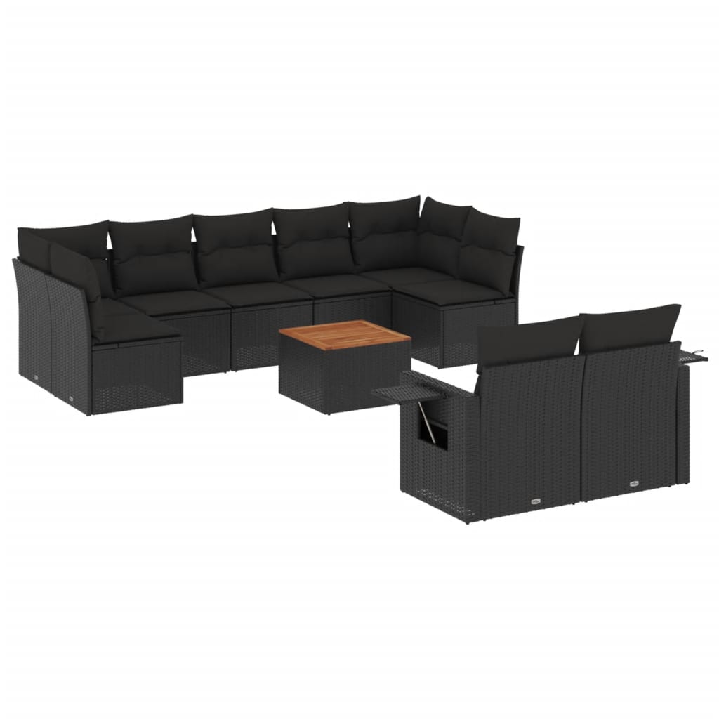 10-tlg. Garten-Sofagarnitur mit Kissen Schwarz Poly Rattan - Pazzar.ch