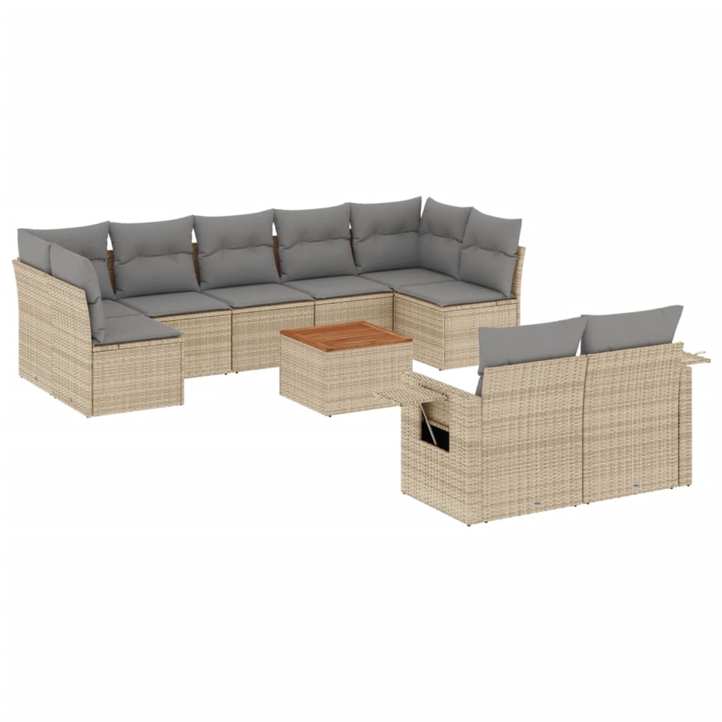 10-tlg. Garten-Sofagarnitur mit Kissen Beige Poly Rattan - Pazzar.ch