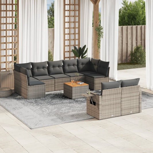 10-tlg. Garten-Sofagarnitur mit Kissen Grau Poly Rattan - Pazzar.ch