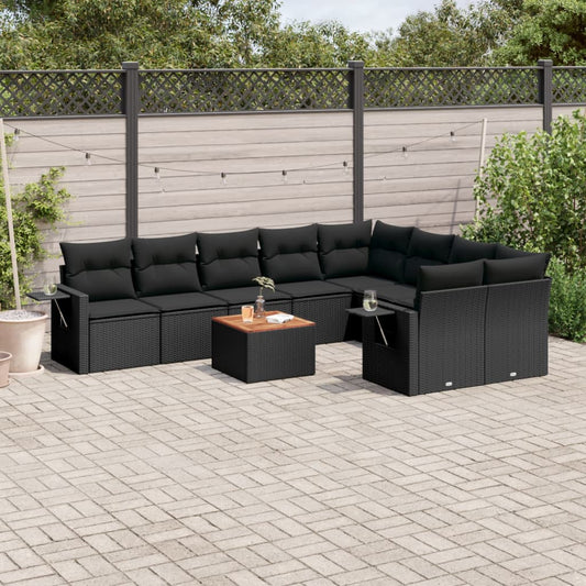 10-tlg. Garten-Sofagarnitur mit Kissen Schwarz Poly Rattan - Pazzar.ch