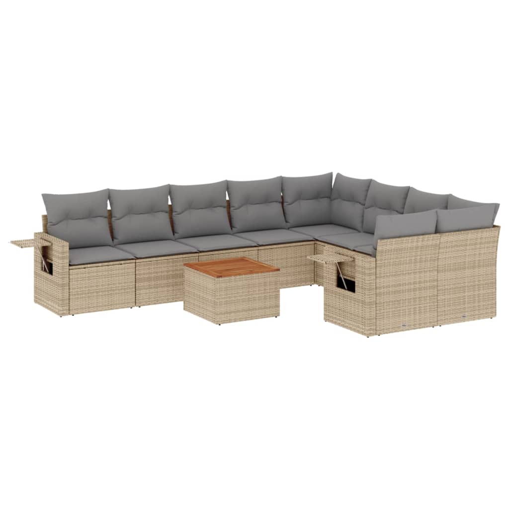 10-tlg. Garten-Sofagarnitur mit Kissen Beige Poly Rattan - Pazzar.ch