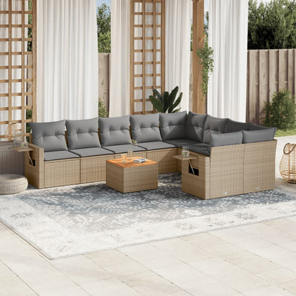 10-tlg. Garten-Sofagarnitur mit Kissen Beige Poly Rattan - Pazzar.ch