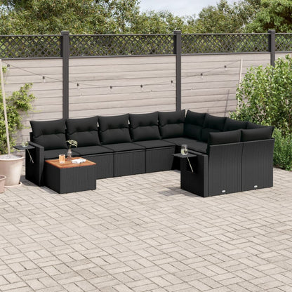 10-tlg. Garten-Sofagarnitur mit Kissen Schwarz Poly Rattan - Pazzar.ch