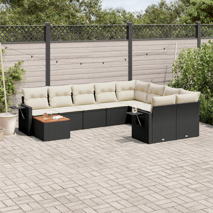 10-tlg. Garten-Sofagarnitur mit Kissen Schwarz Poly Rattan - Pazzar.ch