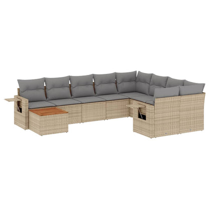 10-tlg. Garten-Sofagarnitur mit Kissen Beige Poly Rattan - Pazzar.ch