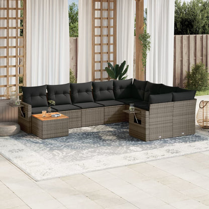 10-tlg. Garten-Sofagarnitur mit Kissen Grau Poly Rattan - Pazzar.ch