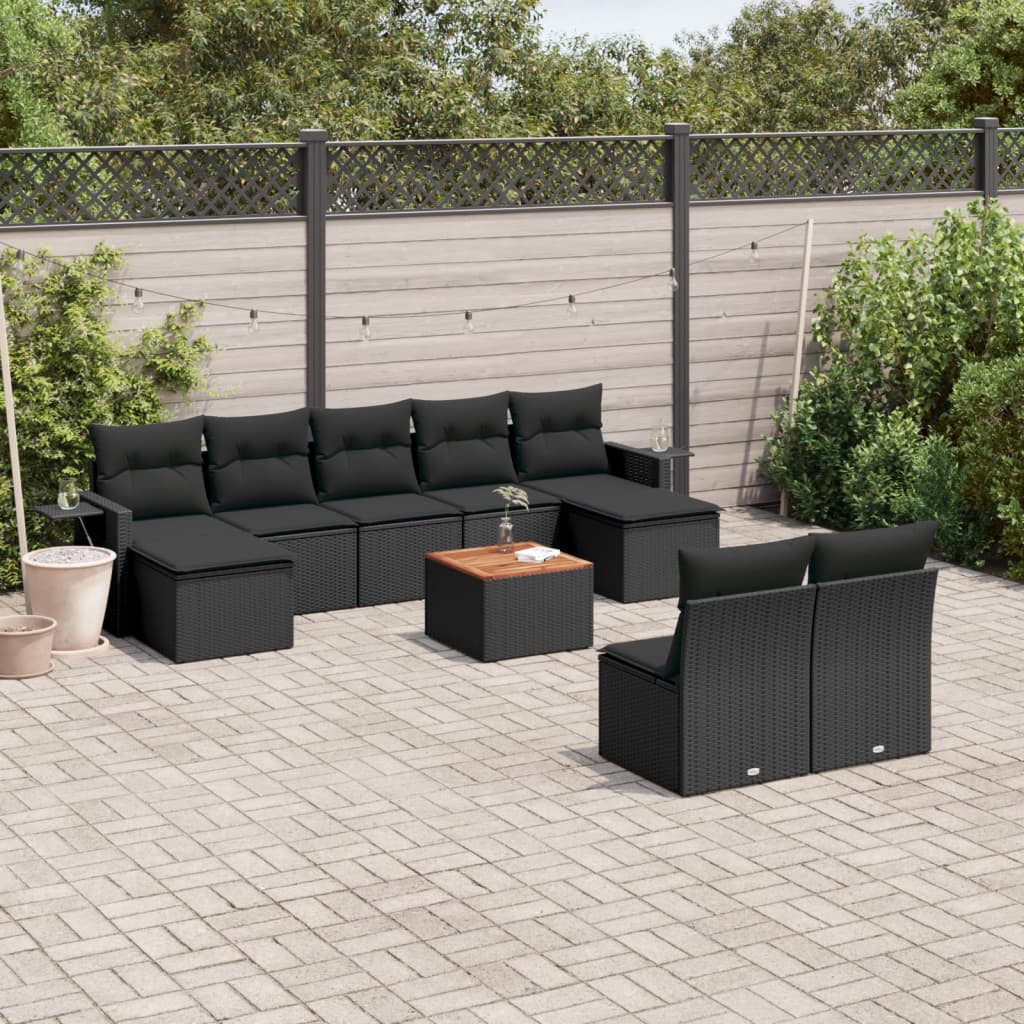 10-tlg. Garten-Sofagarnitur mit Kissen Schwarz Poly Rattan - Pazzar.ch