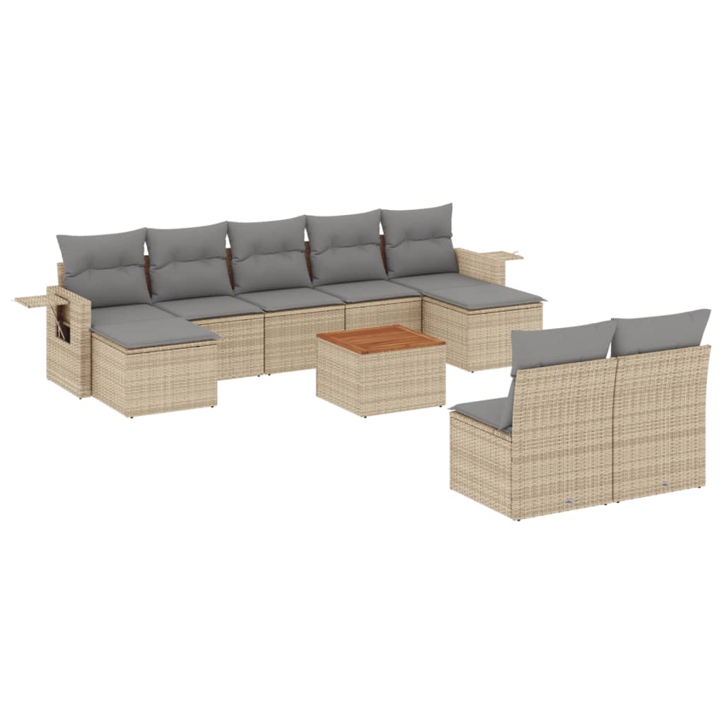 10-tlg. Garten-Sofagarnitur mit Kissen Beige Poly Rattan - Pazzar.ch