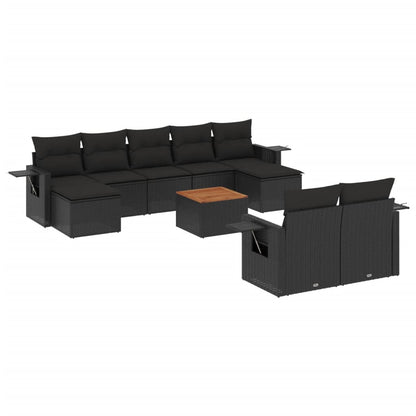 10-tlg. Garten-Sofagarnitur mit Kissen Schwarz Poly Rattan - Pazzar.ch