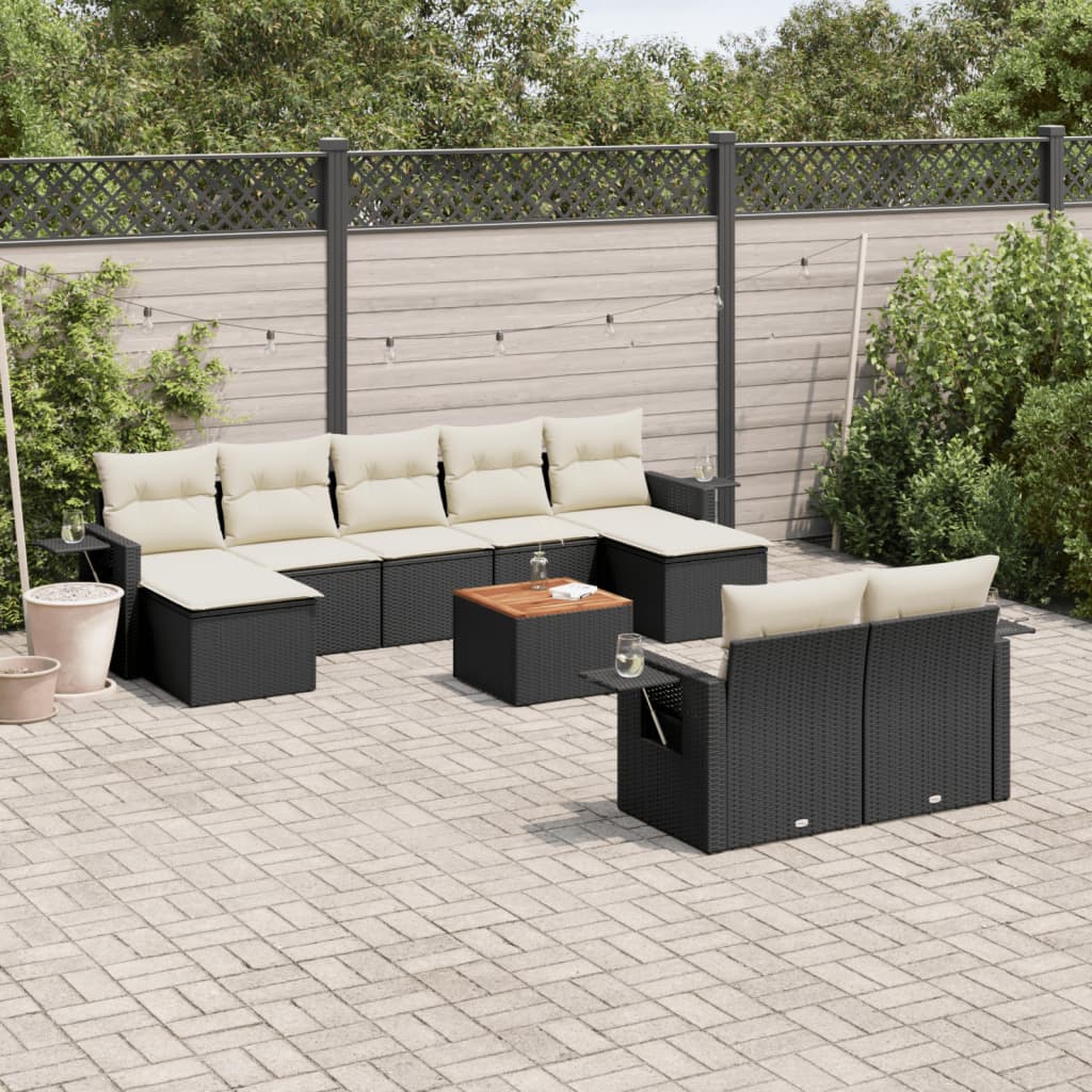 10-tlg. Garten-Sofagarnitur mit Kissen Schwarz Poly Rattan - Pazzar.ch