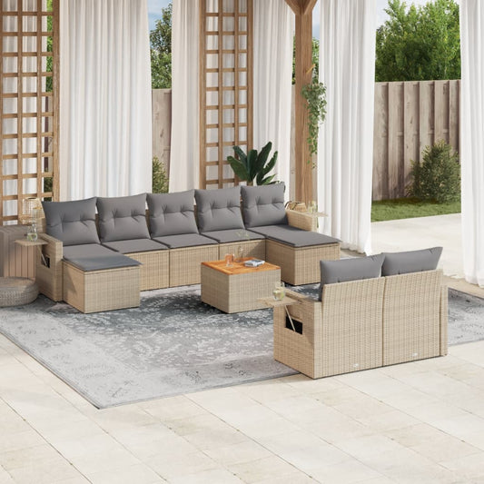 10-tlg. Garten-Sofagarnitur mit Kissen Beige Poly Rattan - Pazzar.ch