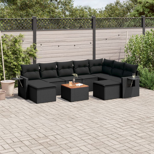 10-tlg. Garten-Sofagarnitur mit Kissen Schwarz Poly Rattan - Pazzar.ch