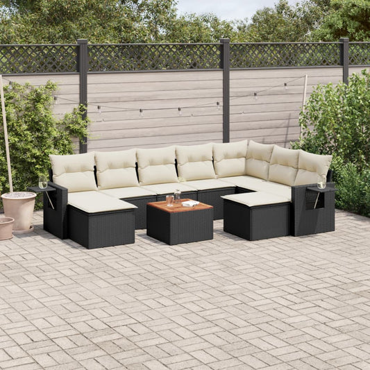 10-tlg. Garten-Sofagarnitur mit Kissen Schwarz Poly Rattan - Pazzar.ch