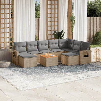 10-tlg. Garten-Sofagarnitur mit Kissen Beige Poly Rattan - Pazzar.ch